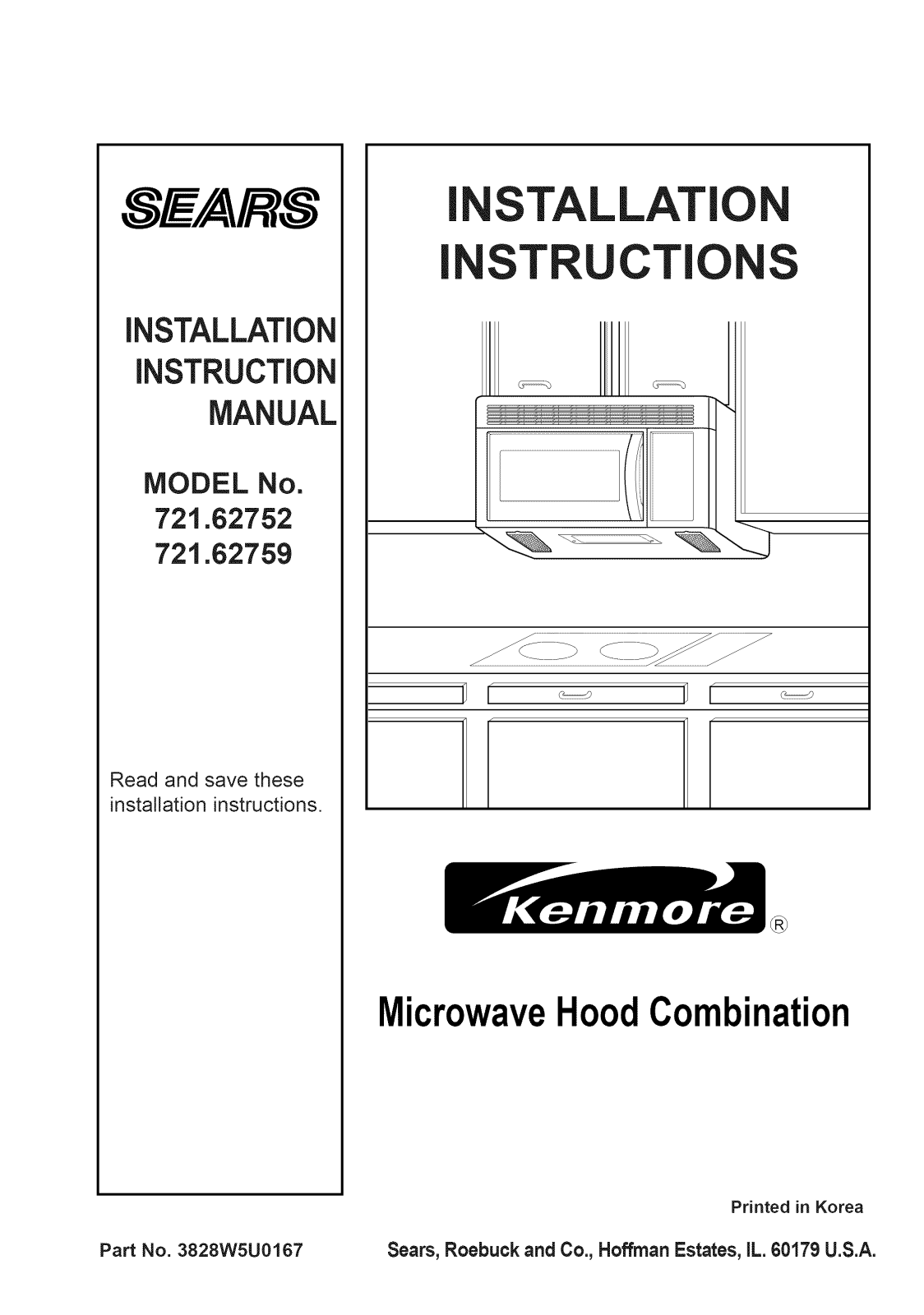 Kenmore 72162752100, 72162759100 Installation Guide