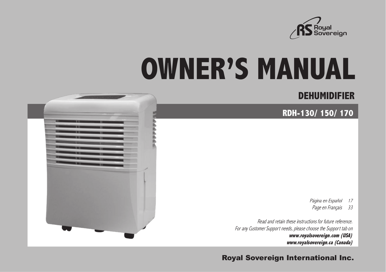 Royal Sovereign RDH-150, RDH-170, RDH-130 User Manual