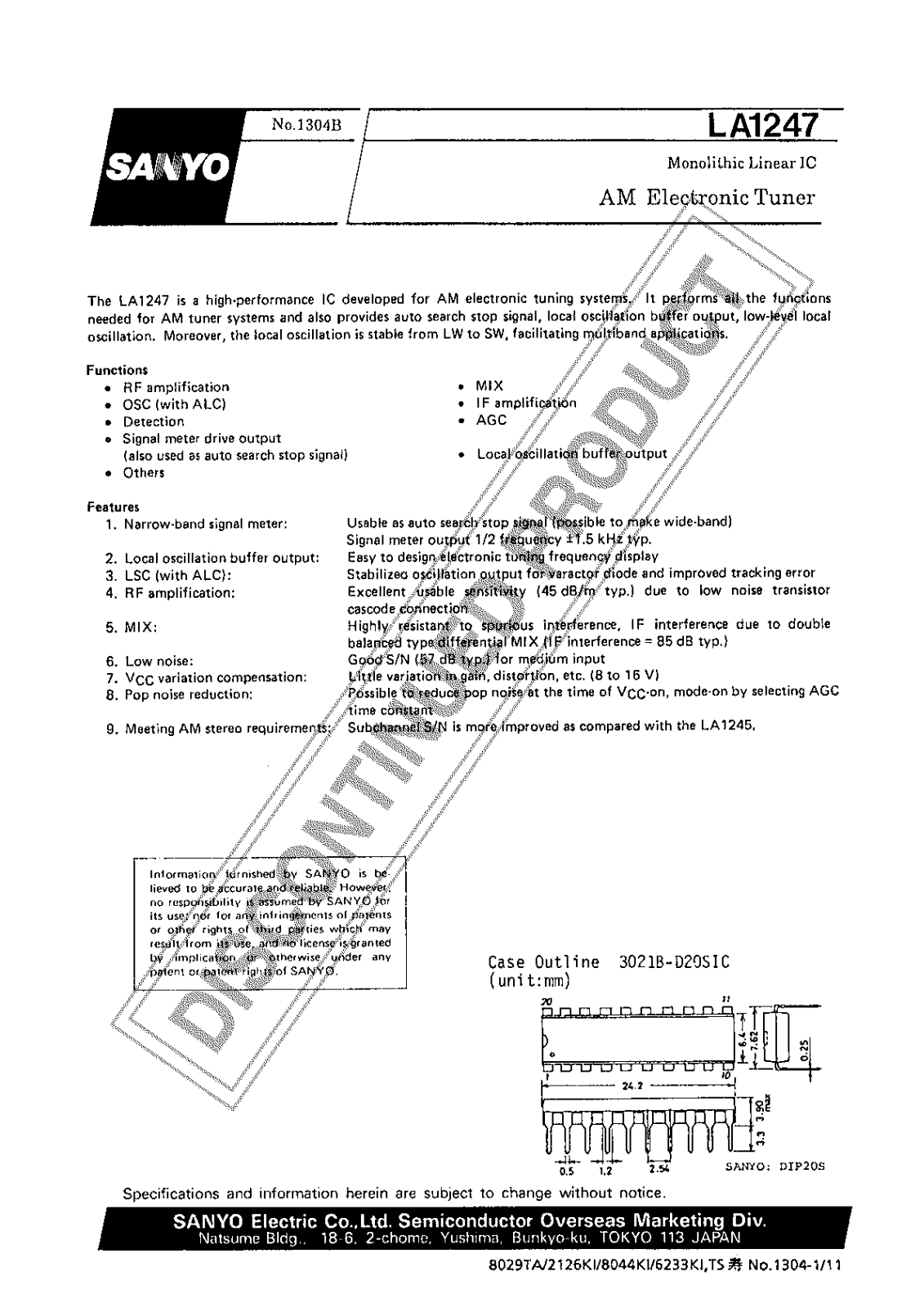 Sanyo LA1247 Specifications