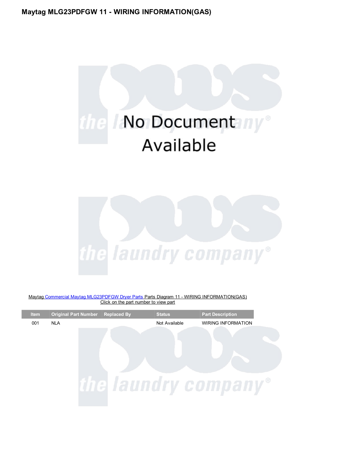 Maytag MLG23PDFGW Parts Diagram