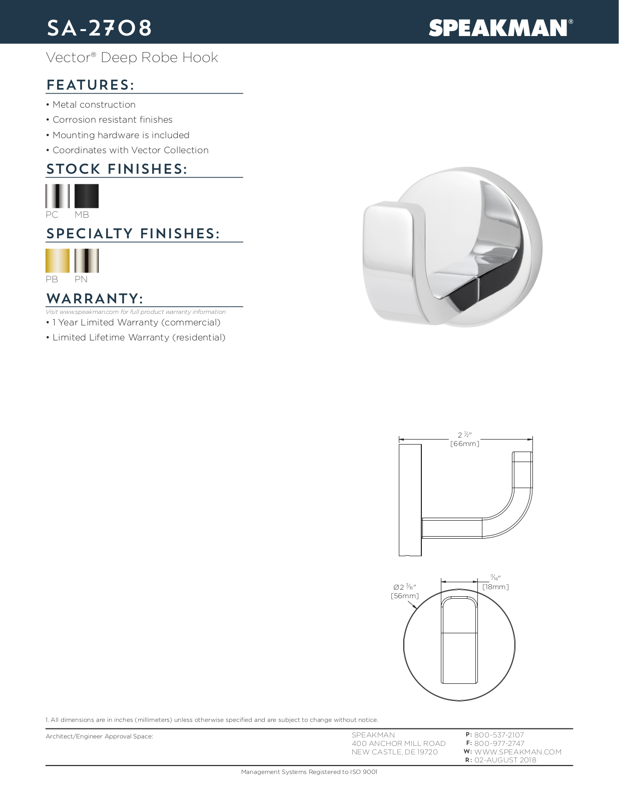 Speakman TCTA1260 Specifications - ManualMachine.com