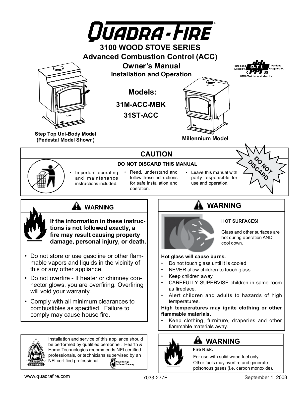 Hearth and Home Technologies 31ST-ACC, 31M-ACC-MBK User Manual