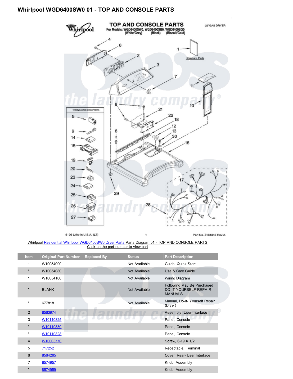 Whirlpool WGD6400SW0 Parts Diagram