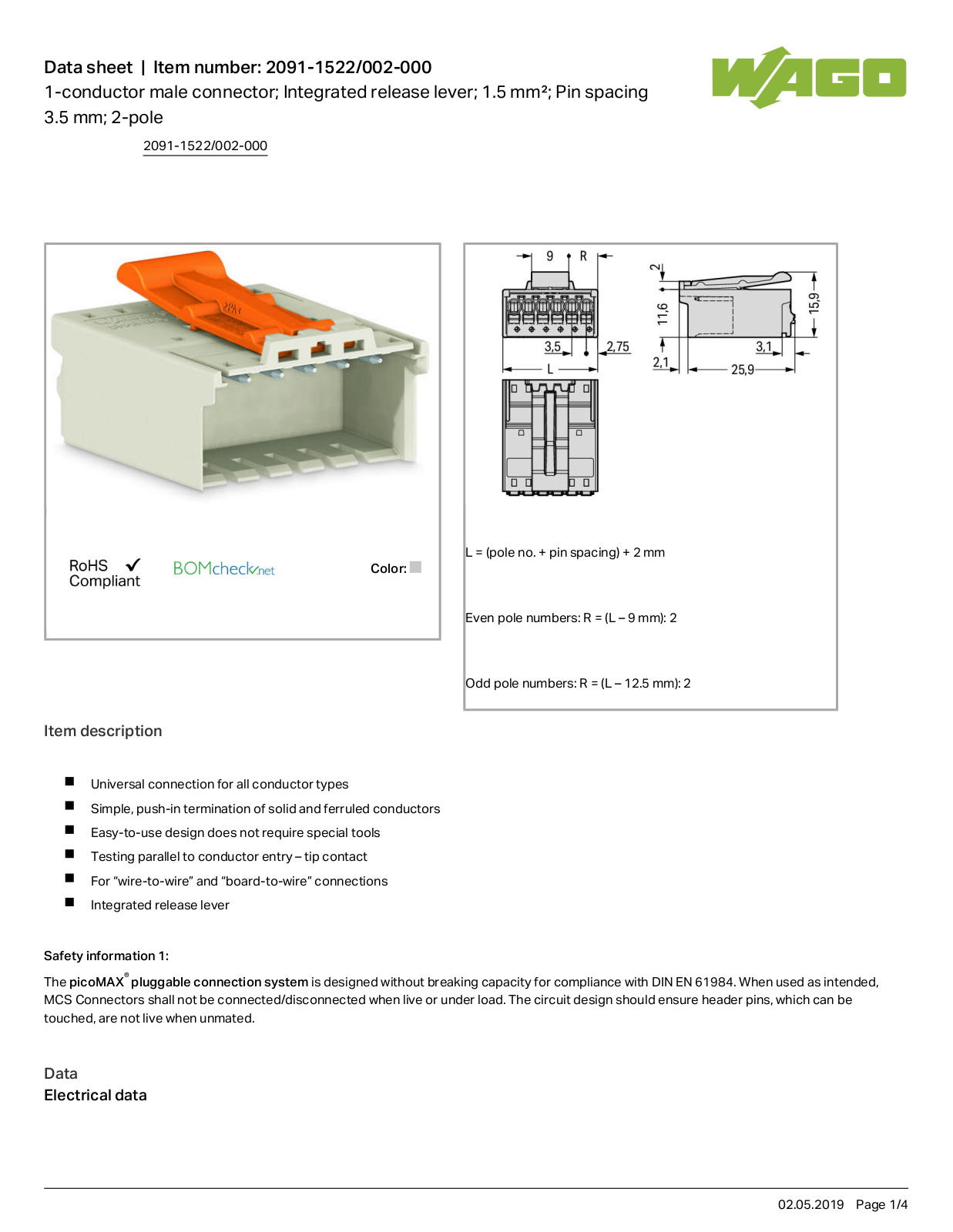 Wago 2091-1522/002-000 Data Sheet