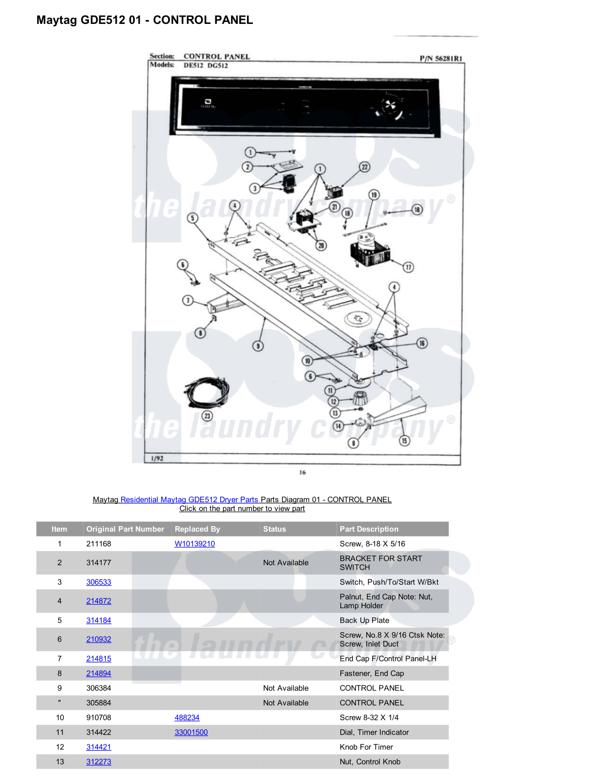 Maytag GDE512 Parts Diagram