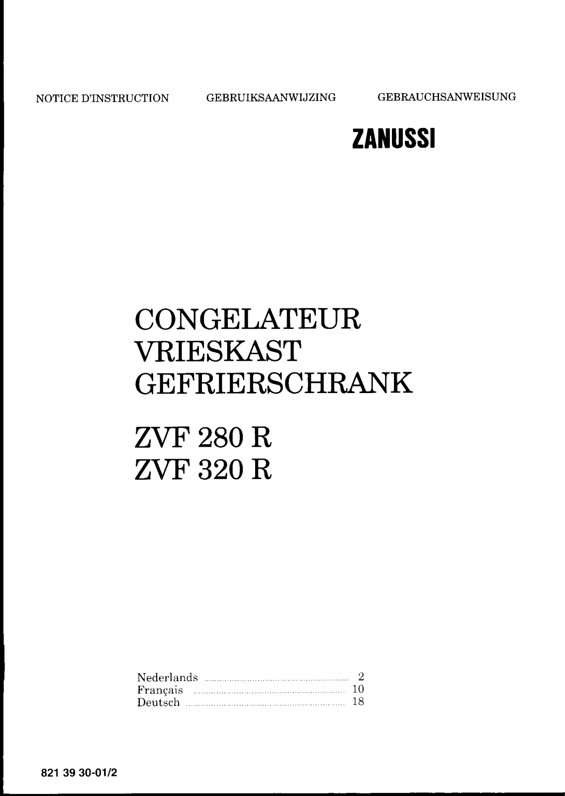 Zanussi ZVF280R, ZVF320R Instruction Manual