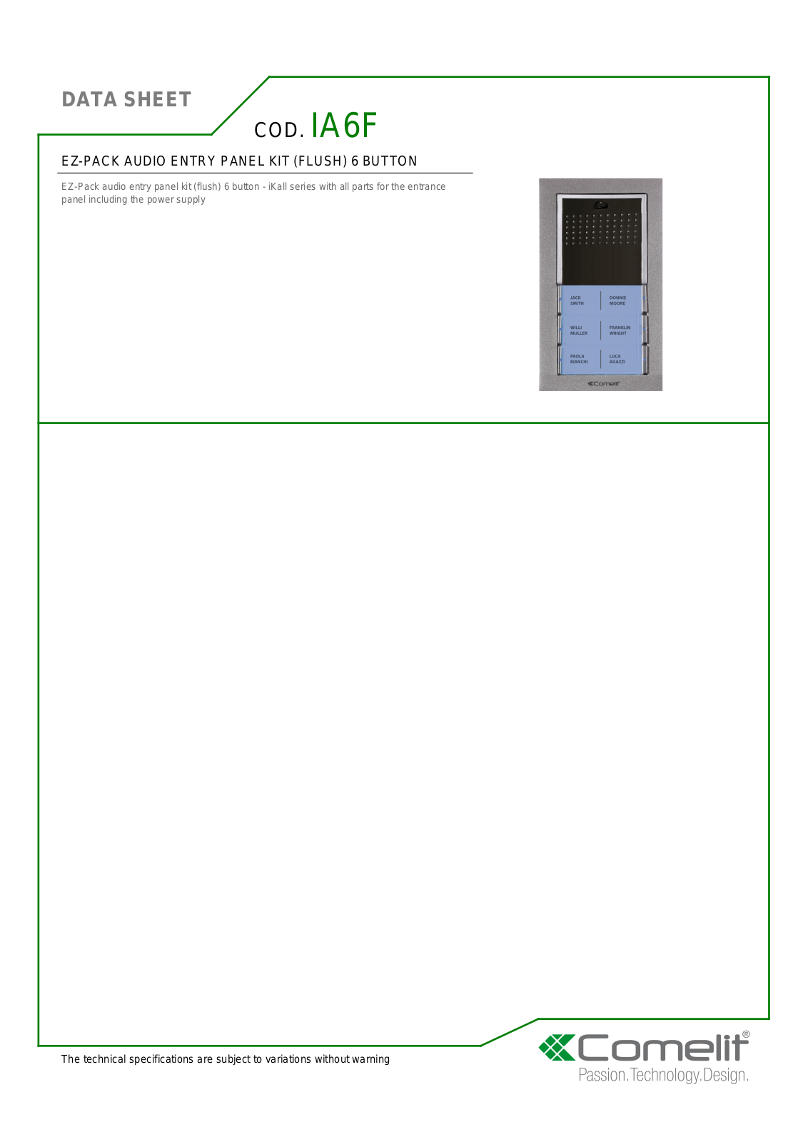 Comelit IA6F Specsheet