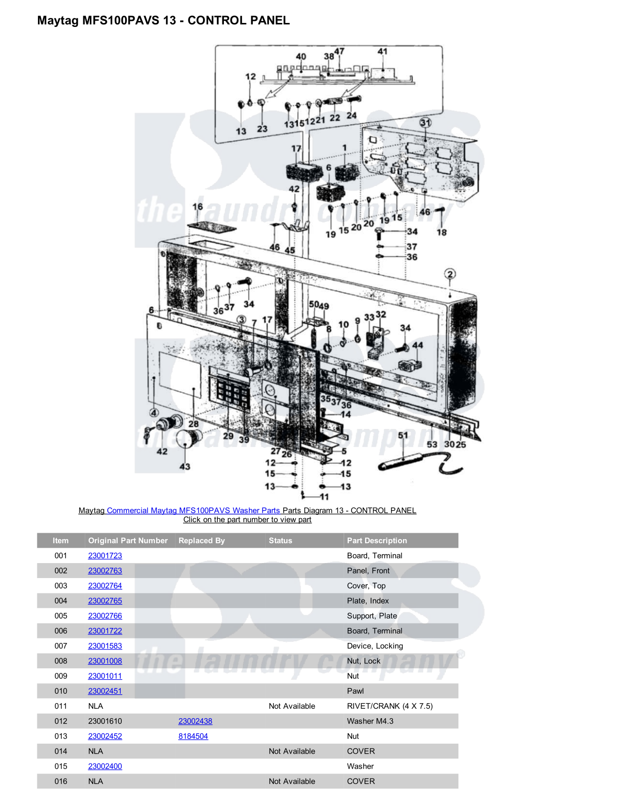 Maytag MFS100PAVS Parts Diagram