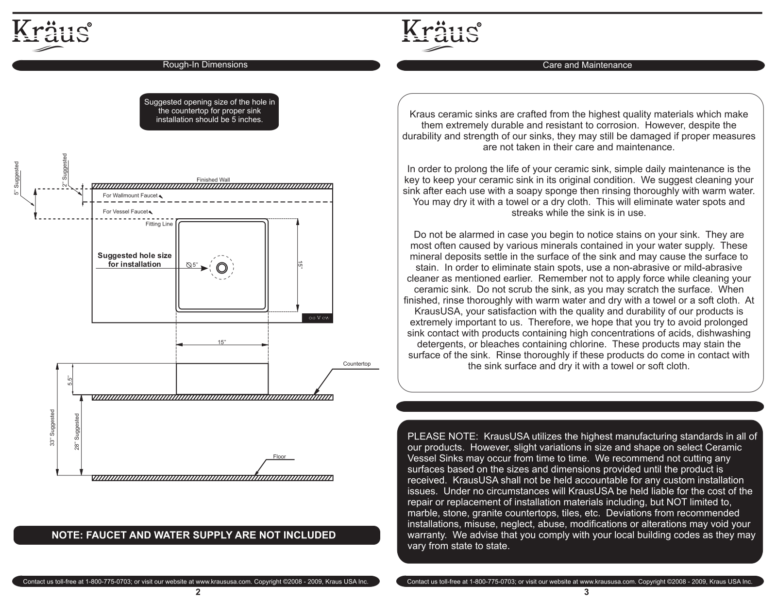 Kraus KCV120CH Installation manual