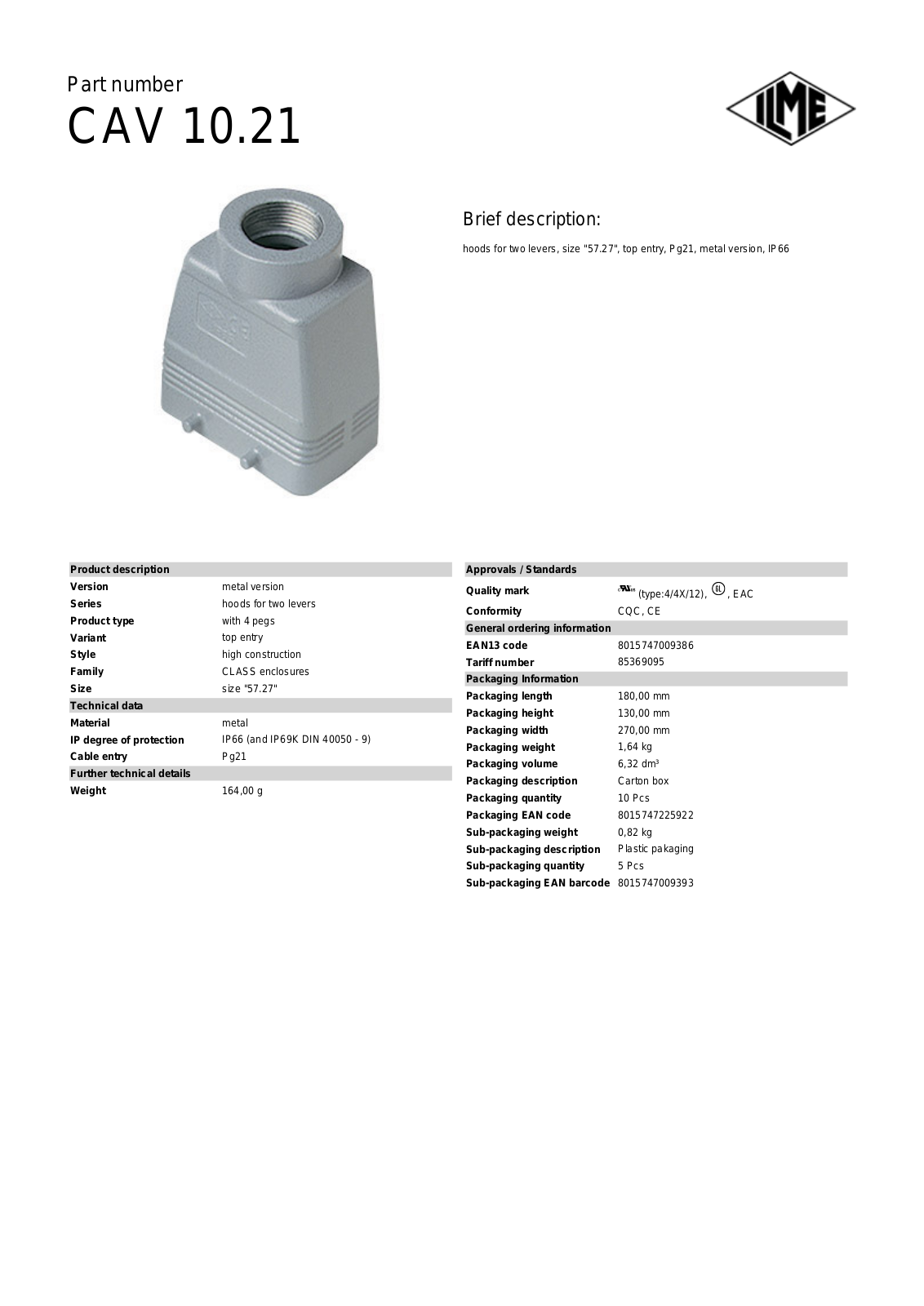 Datasheet CAV-10.21 Datasheet (ILME) - ManualMachine.com