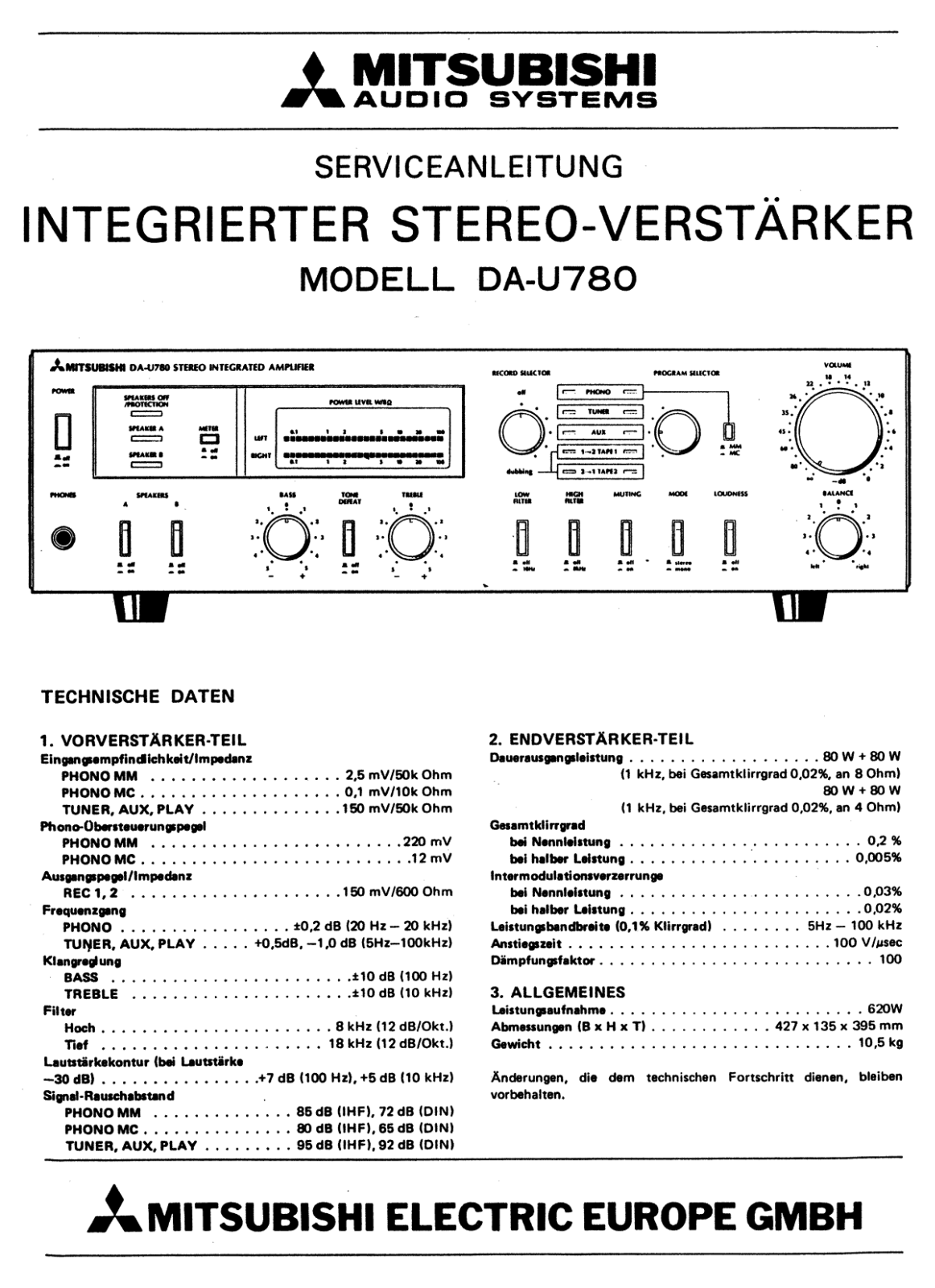 Mitsubishi DA-U780 Service Manual