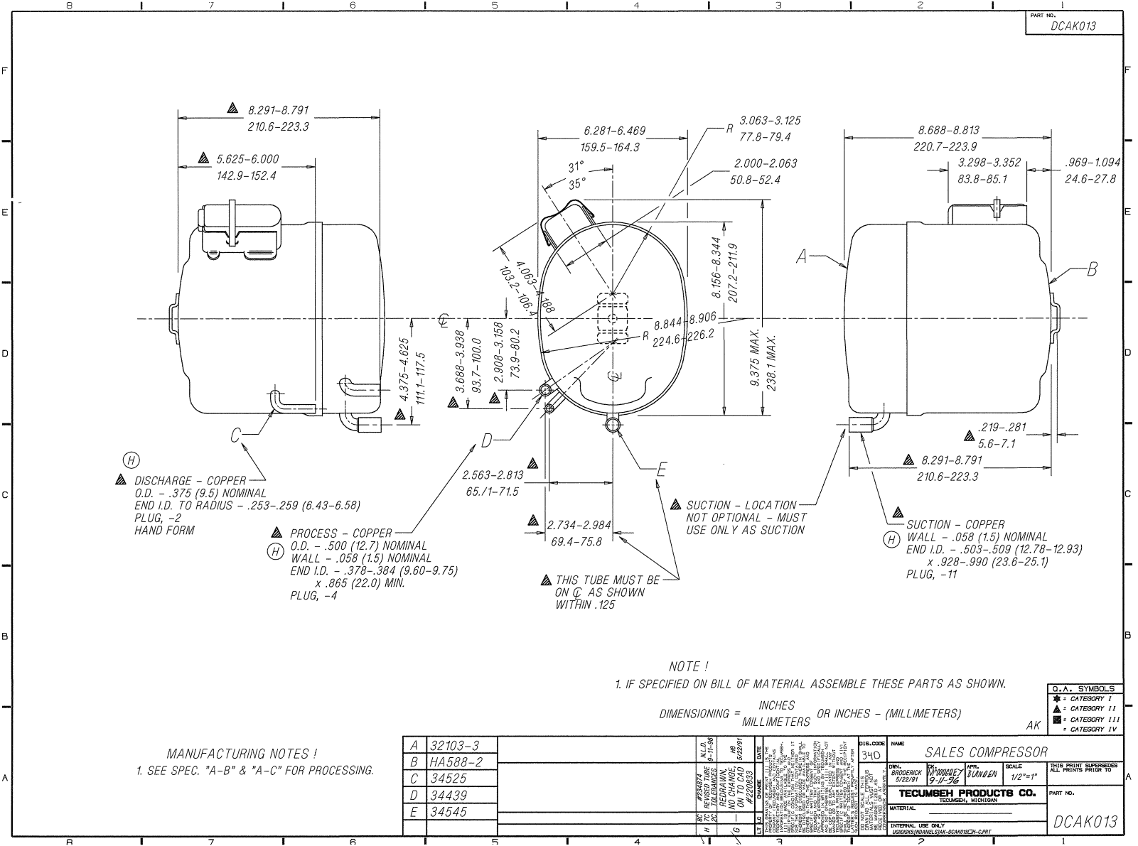 Tecumseh AKA8511EXD, AKA8513EXD Drawing Data