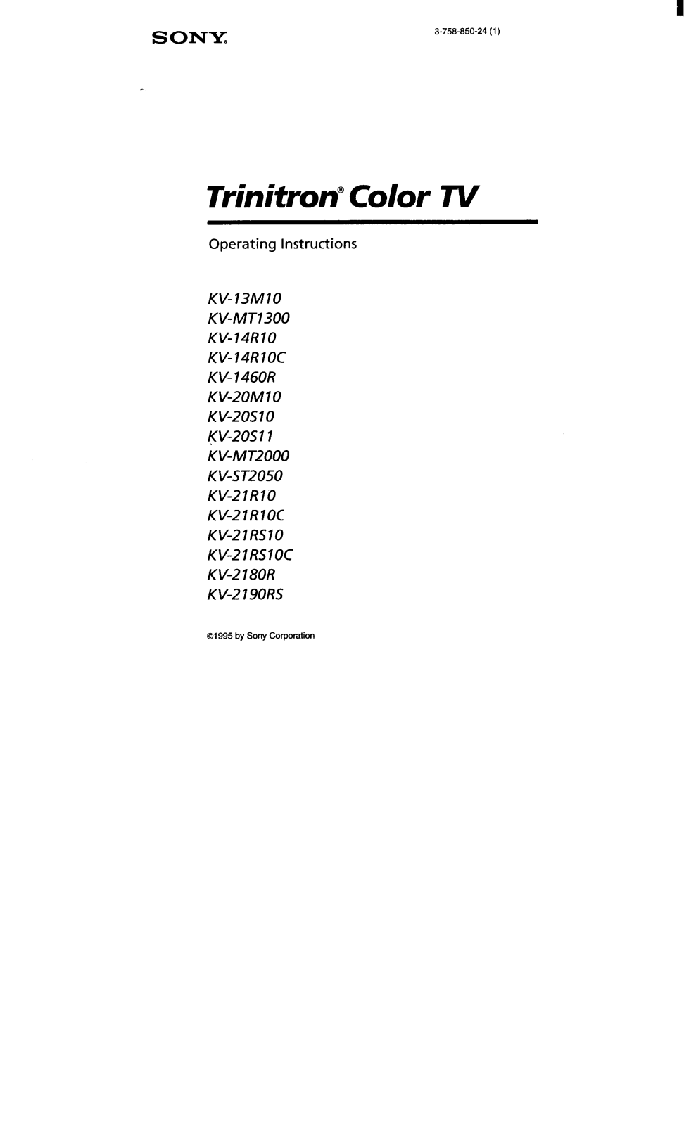 Sony kv-2190rs, kv-2180r, kv21rs10c, kv-21r10c, kv-21r10 Operating Manual