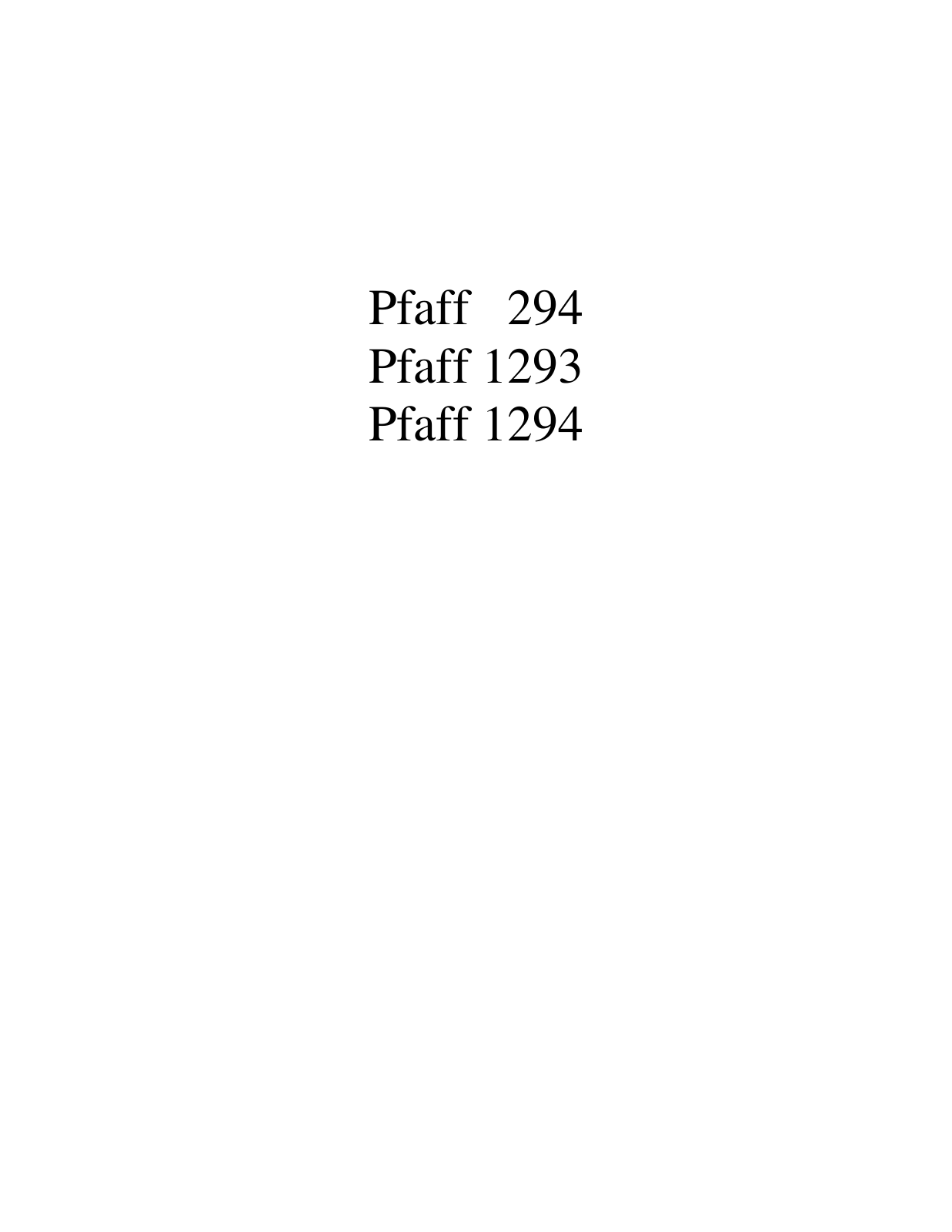 PFAFF 294, 1293, 1294 Parts List