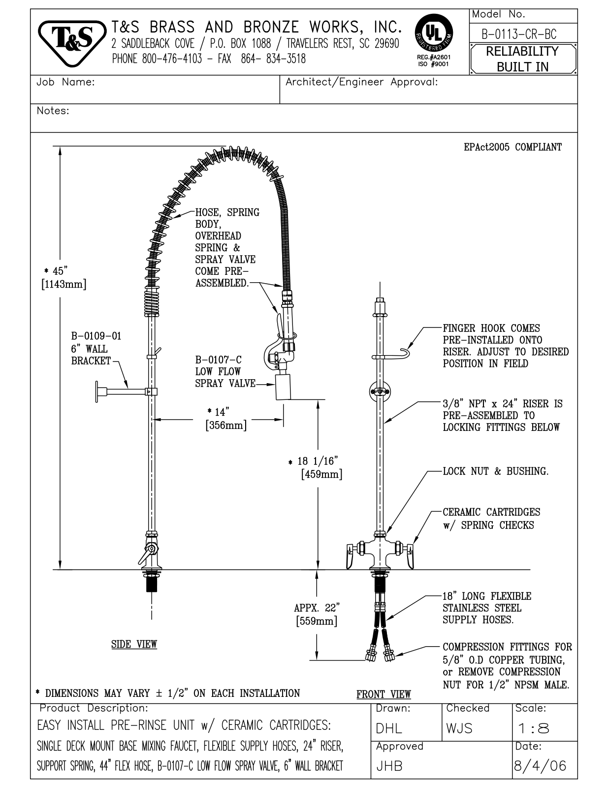 T&S Brass B-0113-CR-BC User Manual