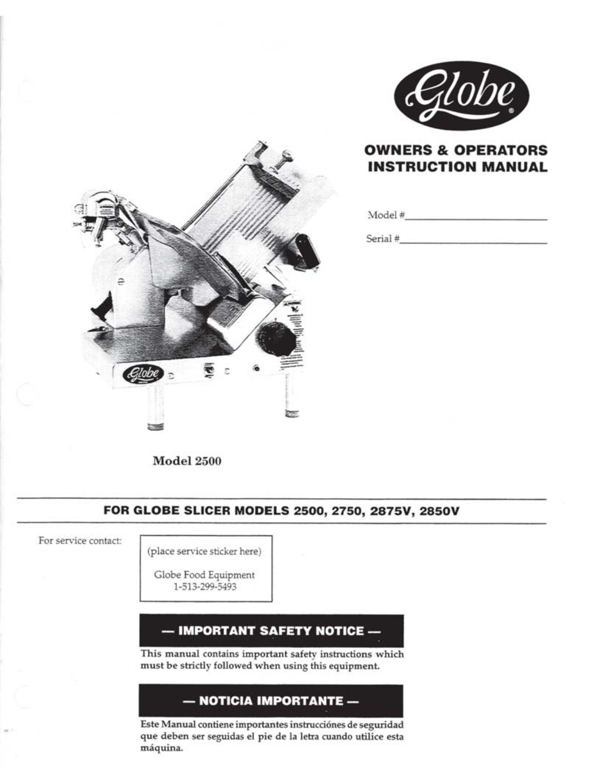 Globe 2875V, 2850V, 2500, 2750 User Manual