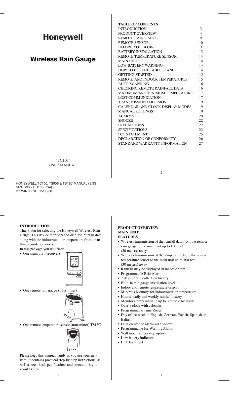 Honeywell TC150 User Manual 2