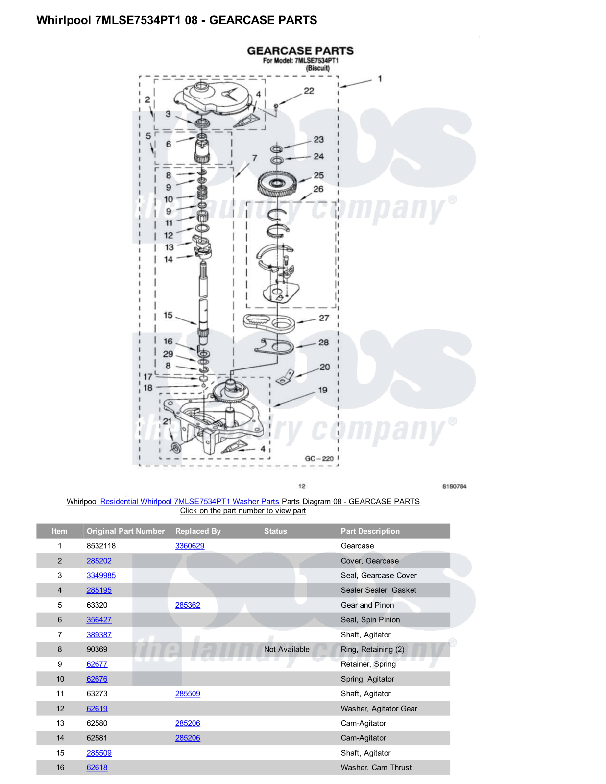 Whirlpool 7MLSE7534PT1 Parts Diagram