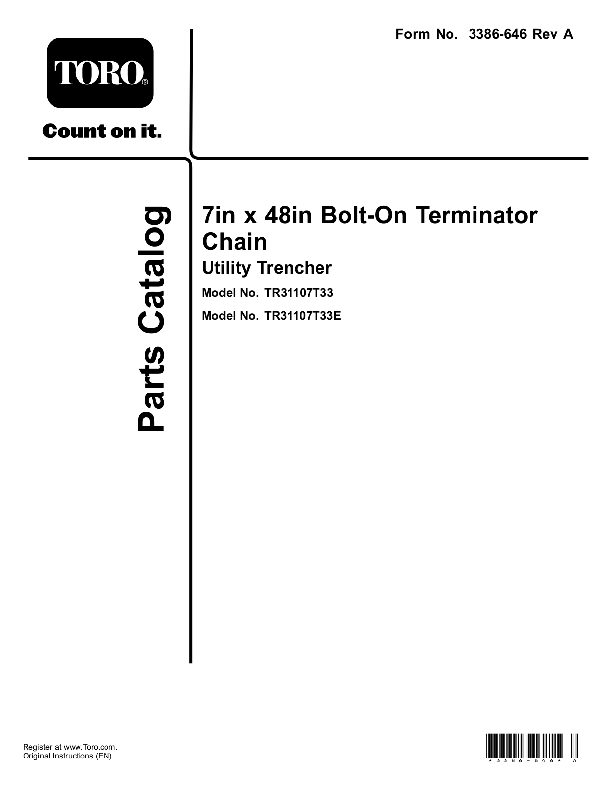 Toro TR31107T33, TR31107T33E Parts Catalogue