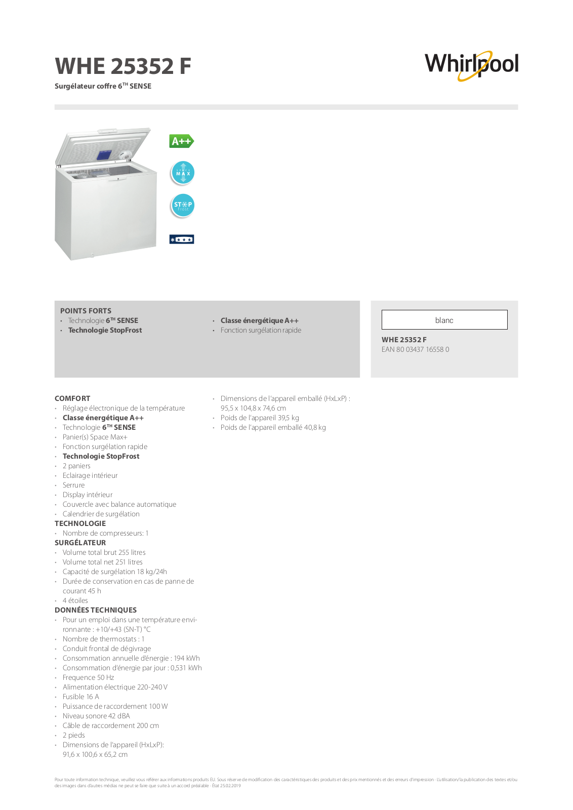 Whirlpool WHE25352 F Product information