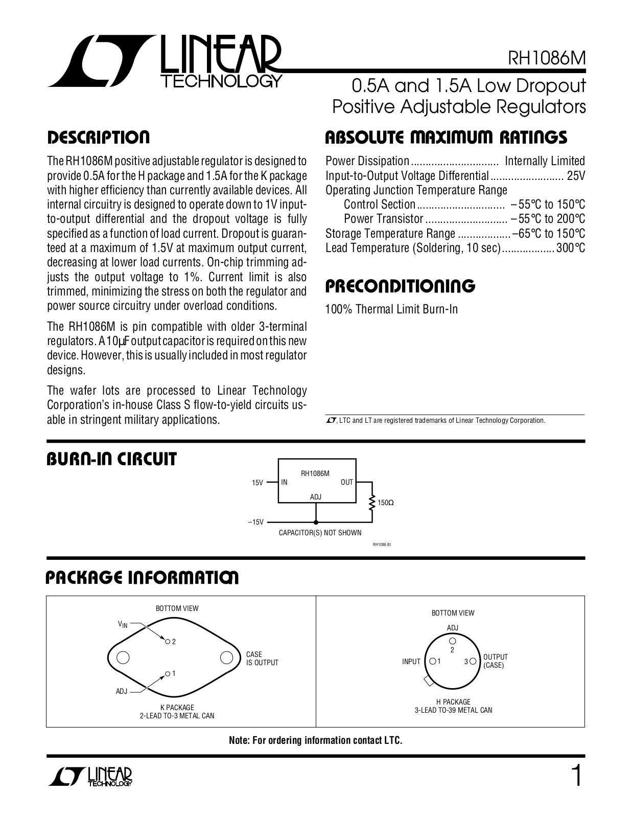 Linear Technology RH1086M Datasheet