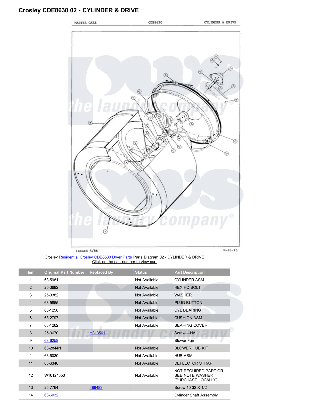 Crosley CDE8630 Parts Diagram