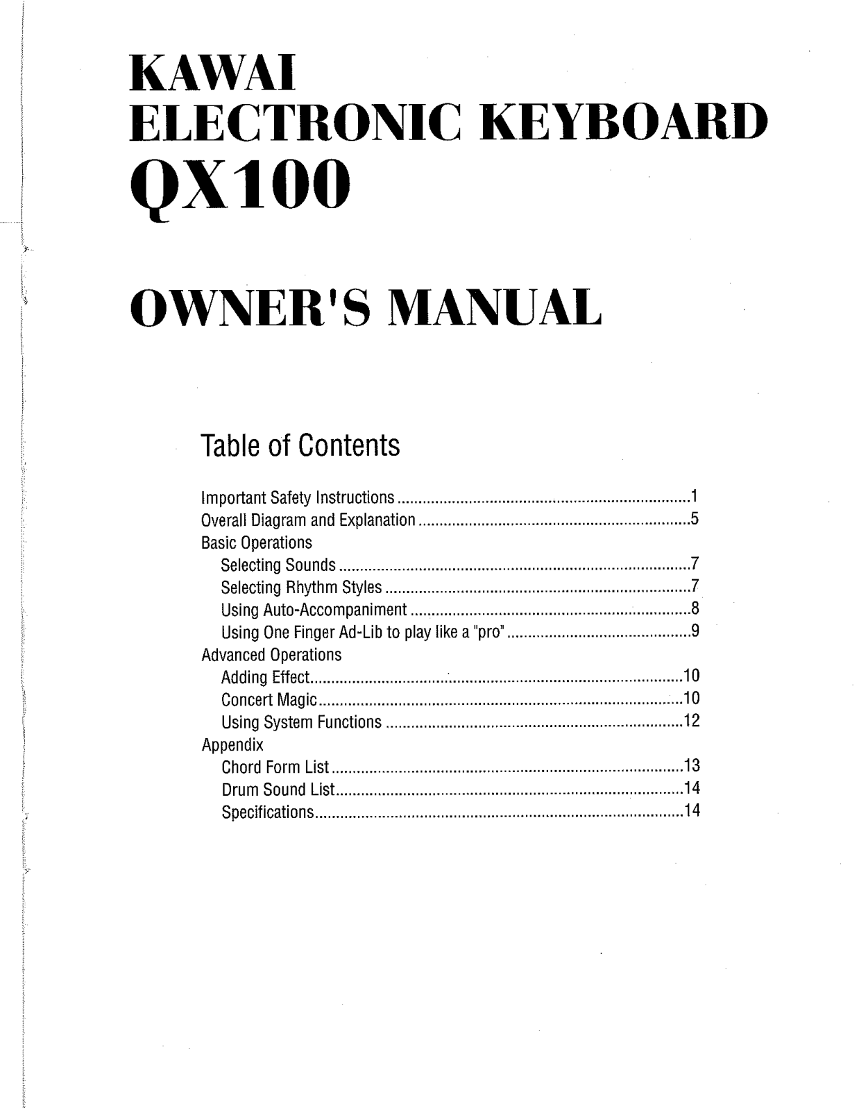 Kawai QX100 User Manual