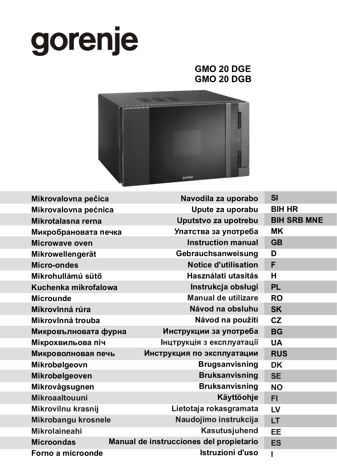 Gorenje GMO-20 DGE User manual