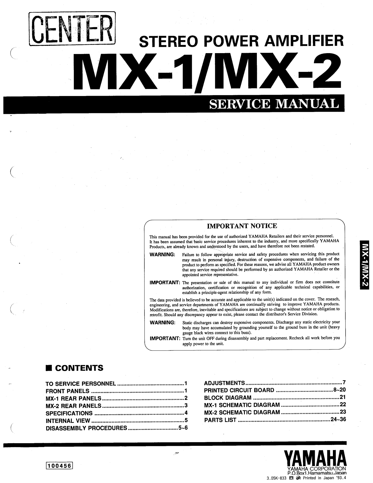 Yamaha MX-2, MX-1 Service Manual