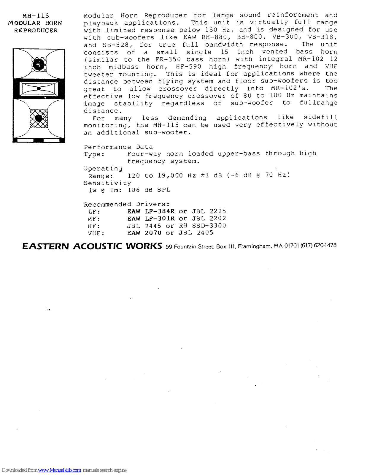 EAW MH115 Specifications