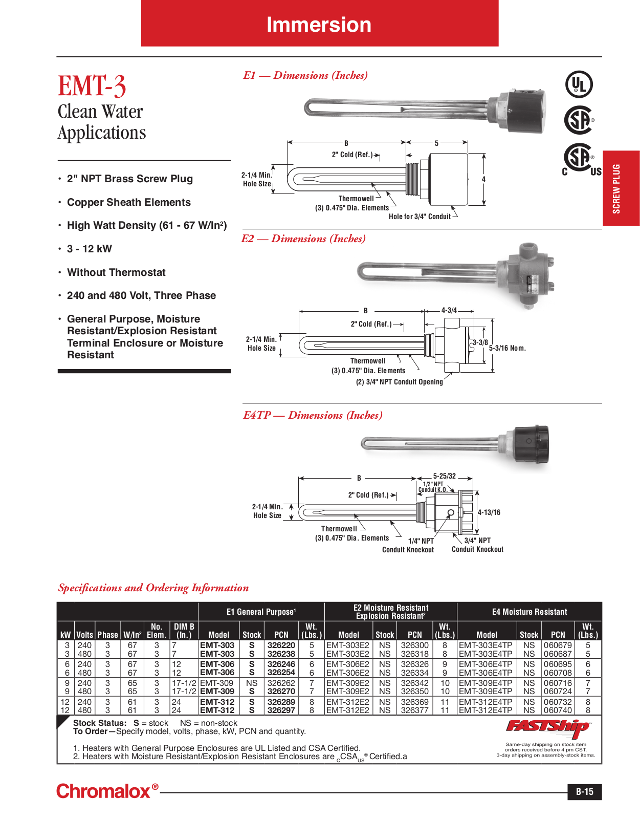 Chromalox EMT-3 Catalog Page