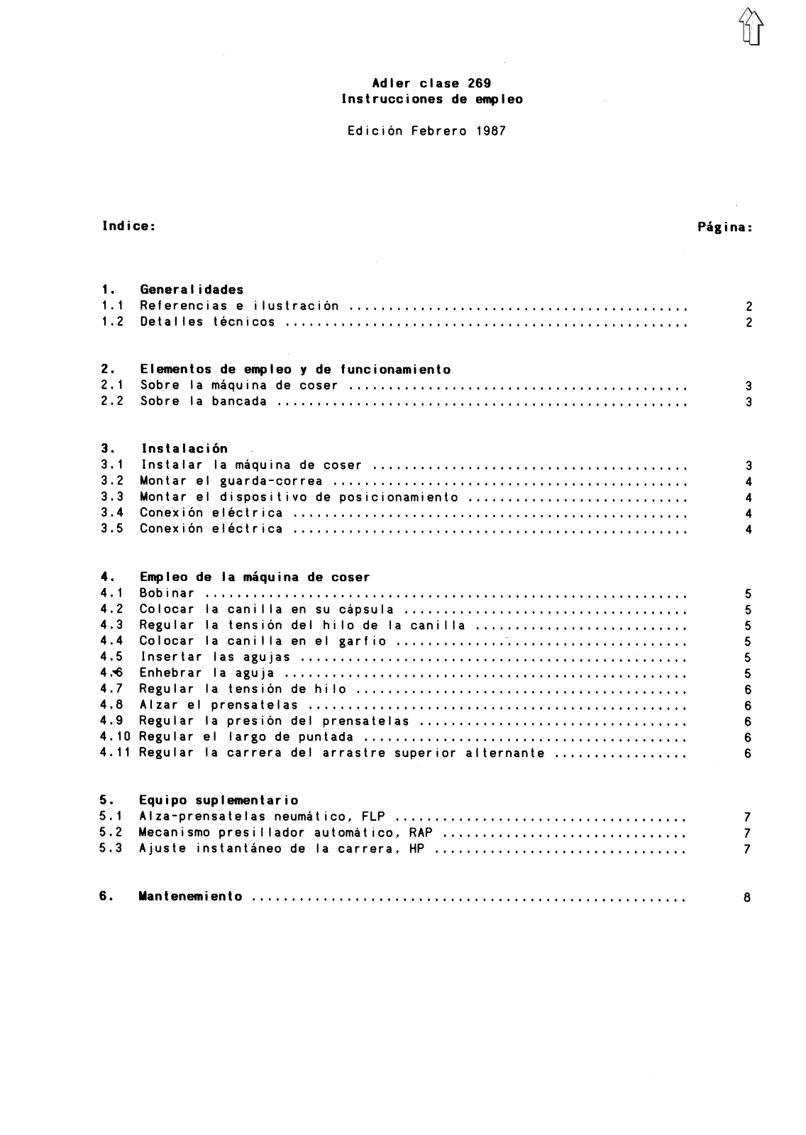 Adler 269 Operating Instruction