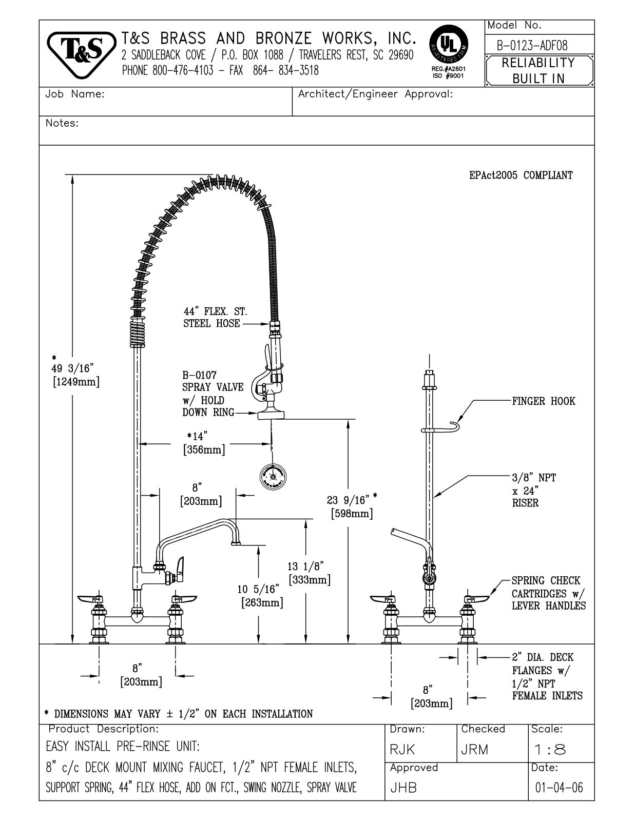 T&S Brass B-0123-ADF08 User Manual