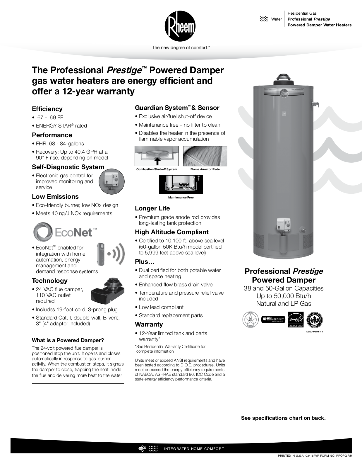 Rheem Professional Prestige Series  Powered Damper Specification