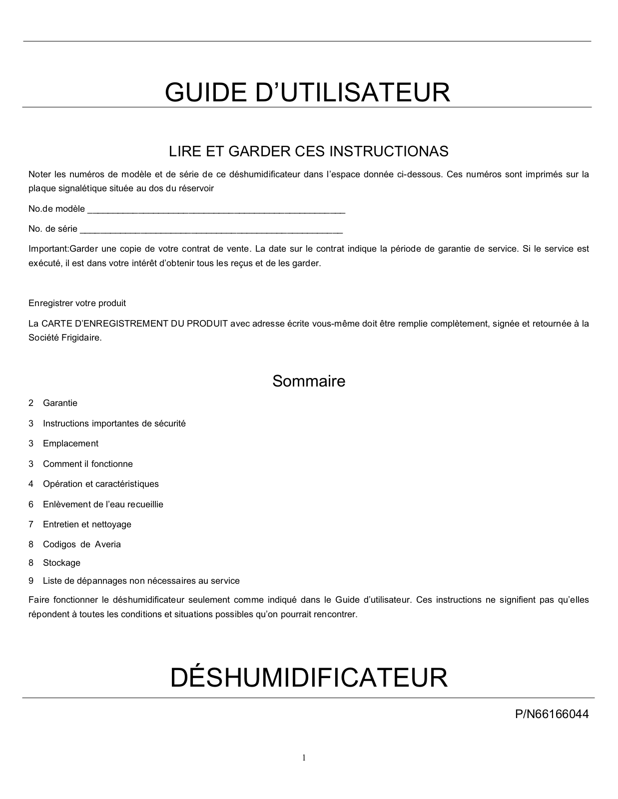 FRIGIDAIRE FDF70S1 User Manual