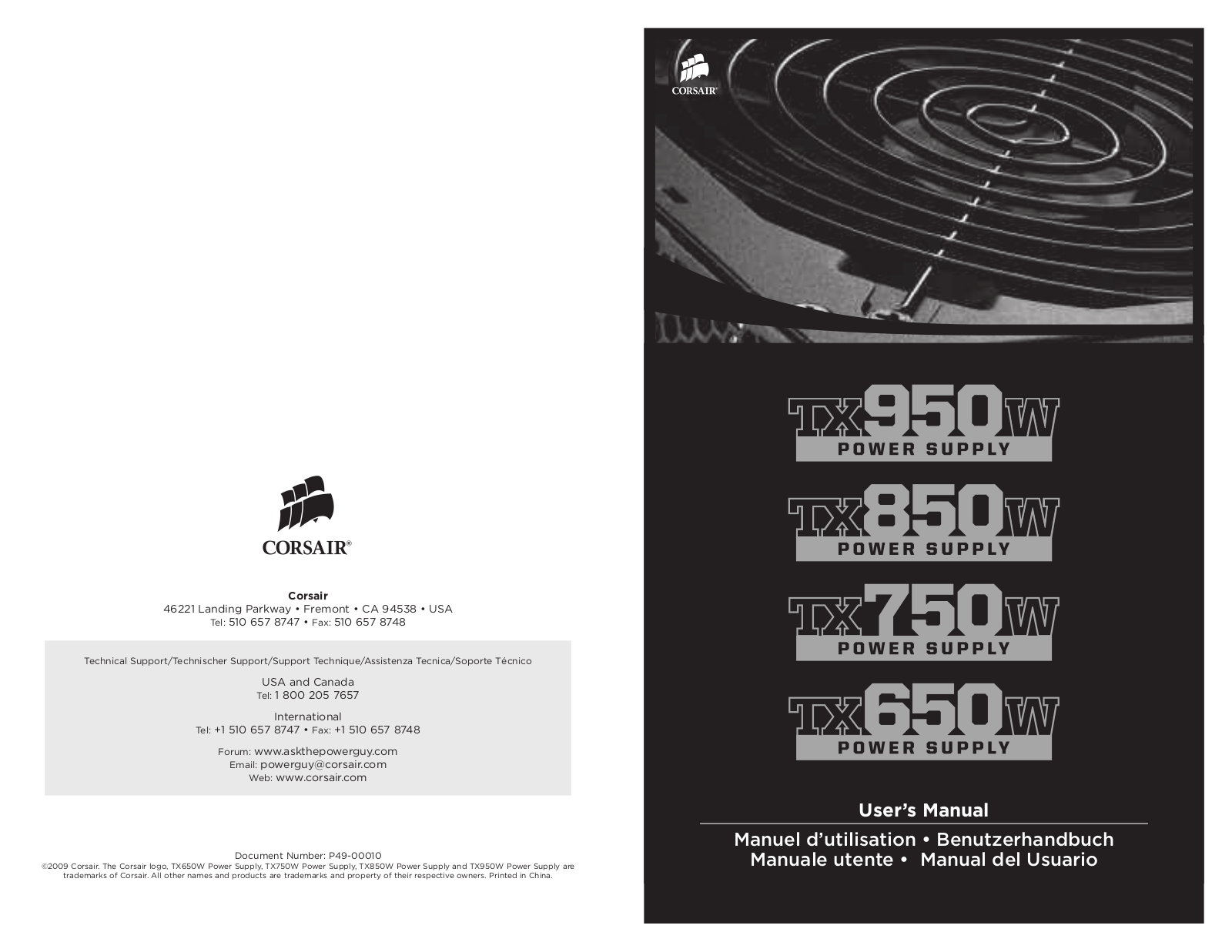 Corsair CMPSU-950TX, TX650W, TX950W, TX850W, 60950-1 User Manual