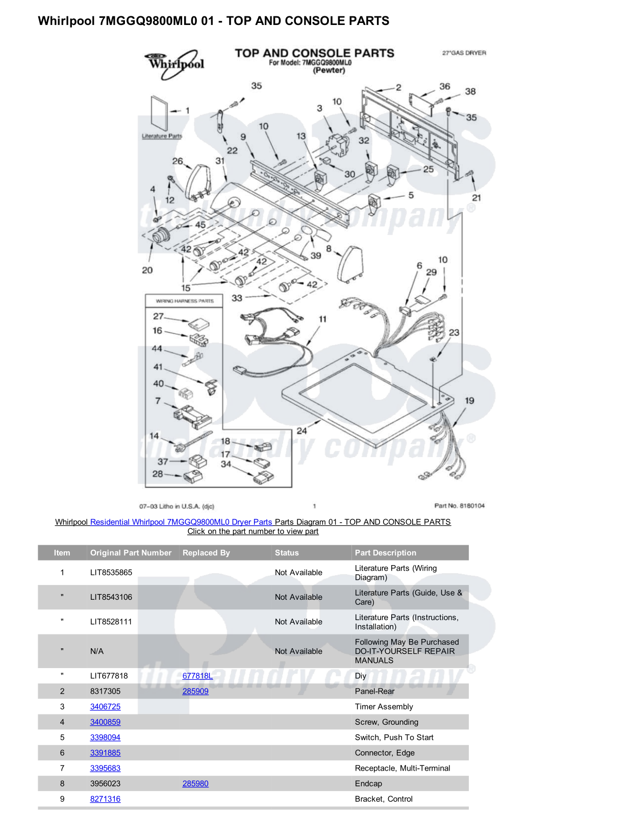 Whirlpool 7MGGQ9800ML0 Parts Diagram