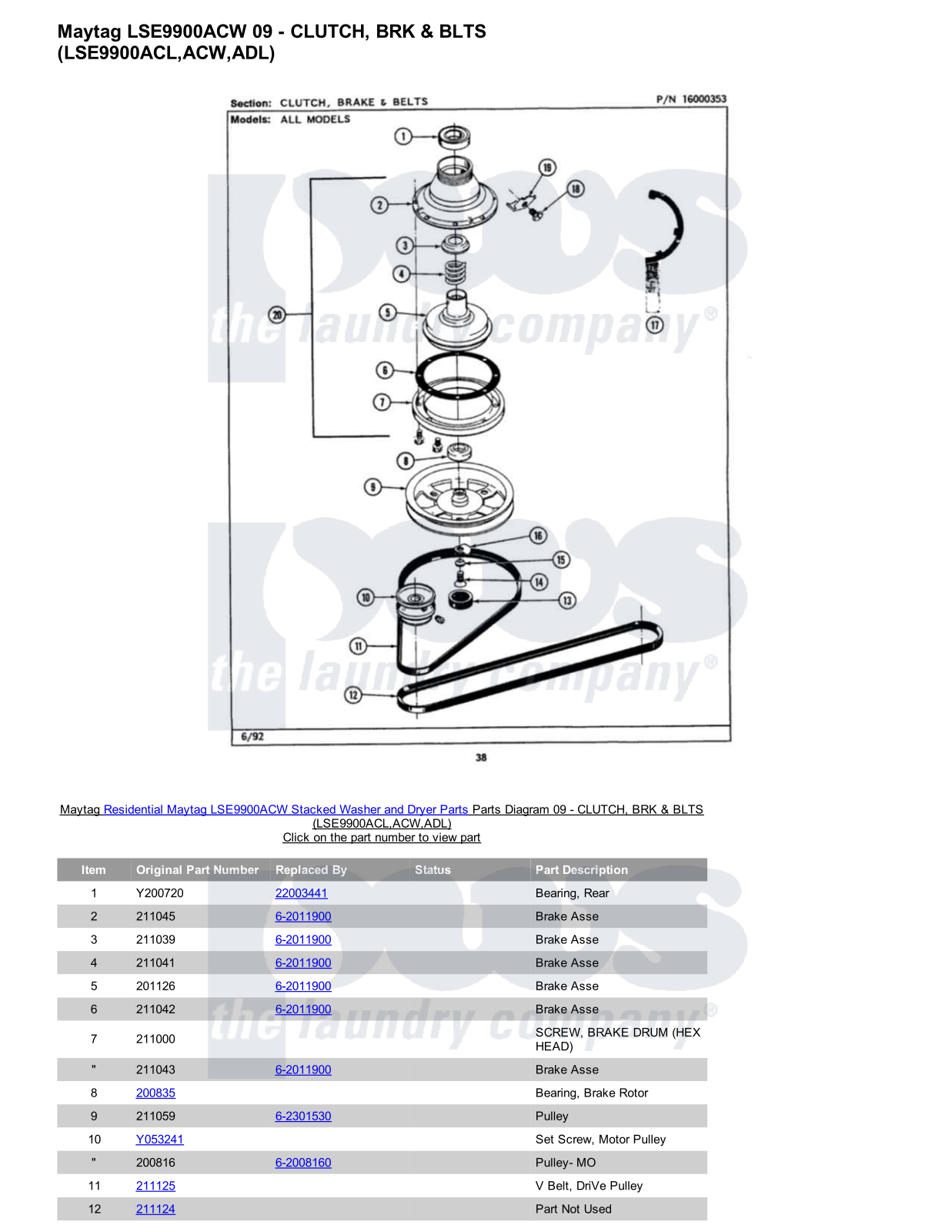 Maytag LSE9900ACW Stacked and Parts Diagram