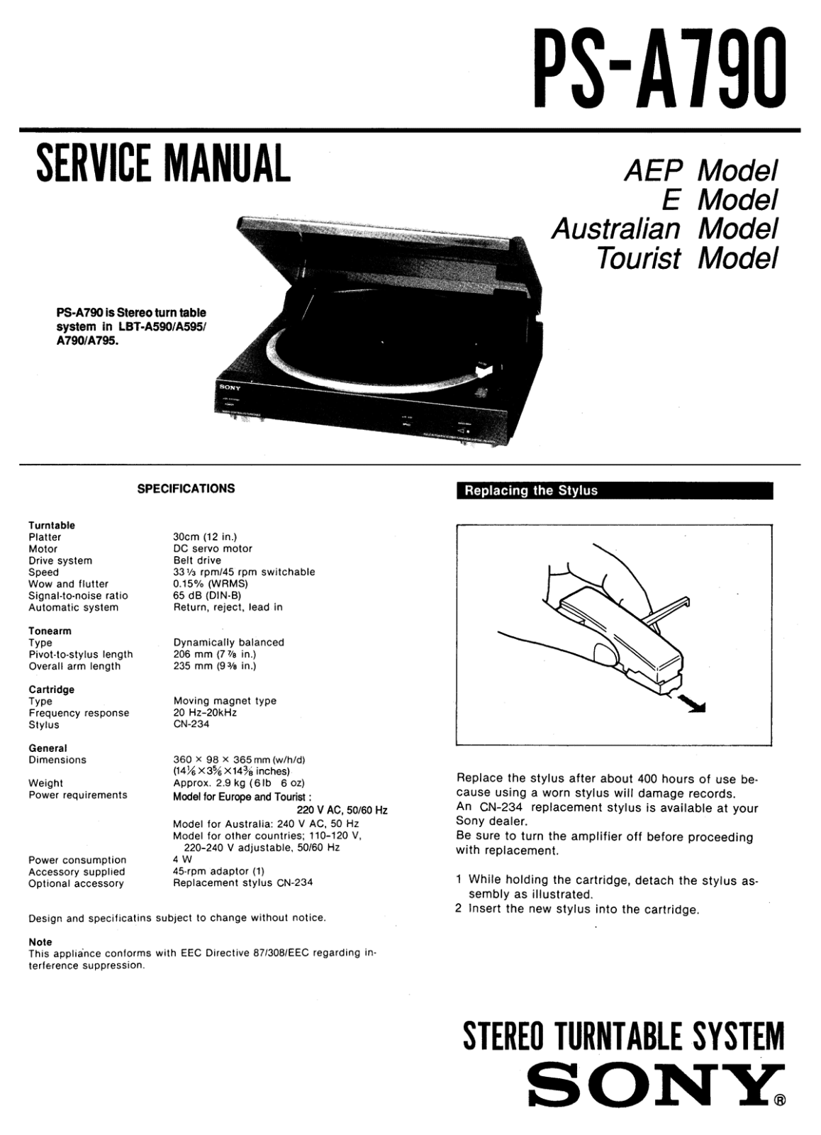 Sony PS-A790 Service Manual