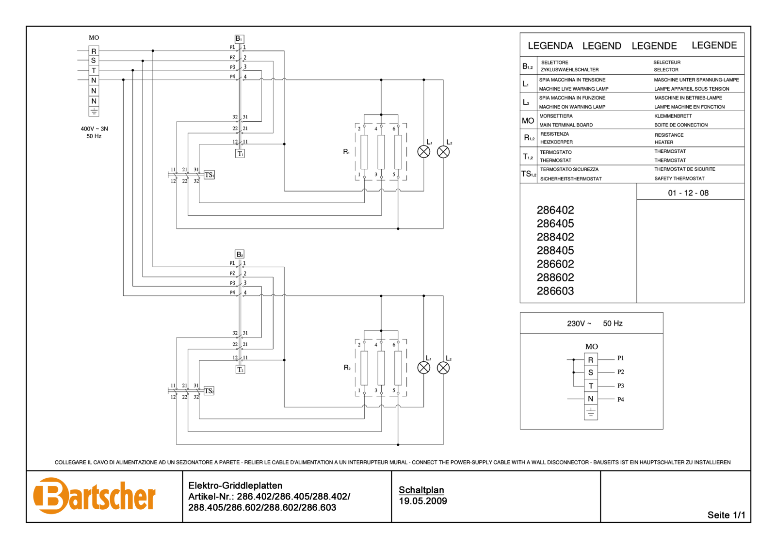 Bartscher 288402, 288405 ANNEXE 593 CONTROL PLAN