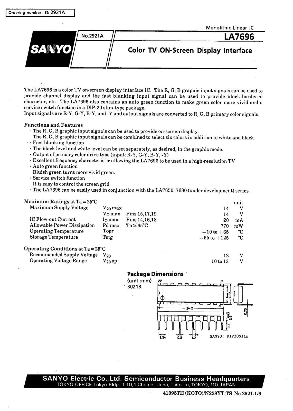 SANYO LA7696 Datasheet