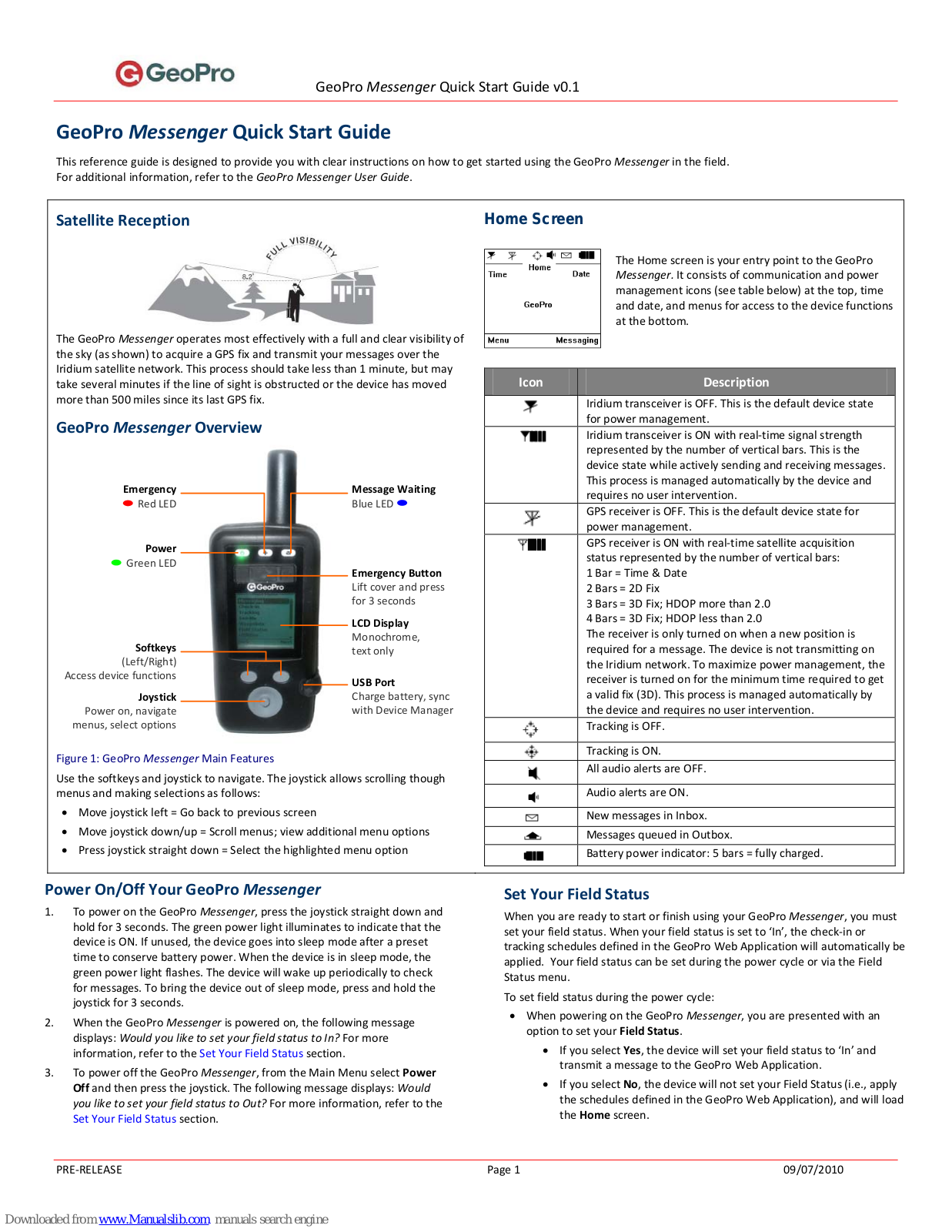 GeoPro Messenger Quick Start Manual - ManualMachine.com