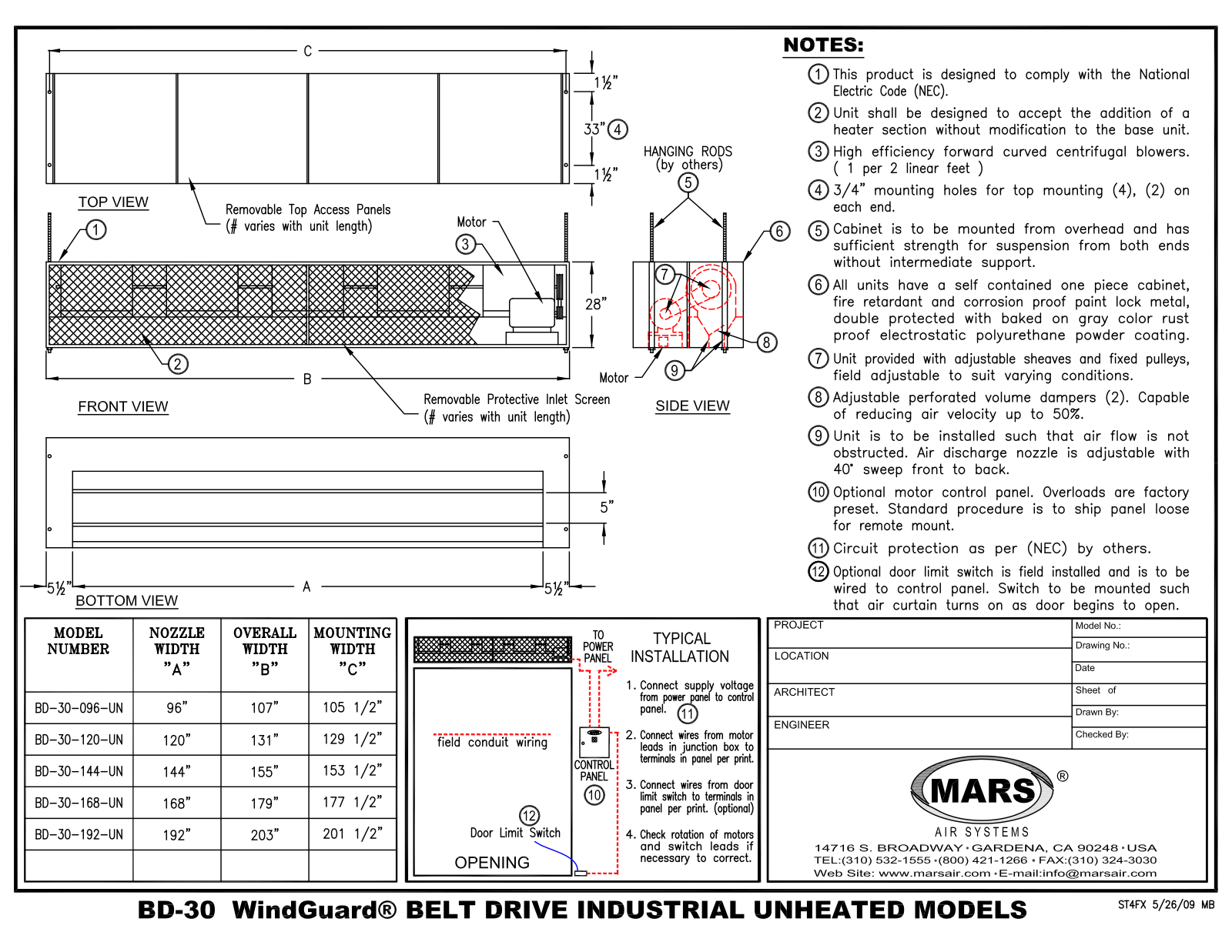 Mars Air BD-30-096-UN User Manual