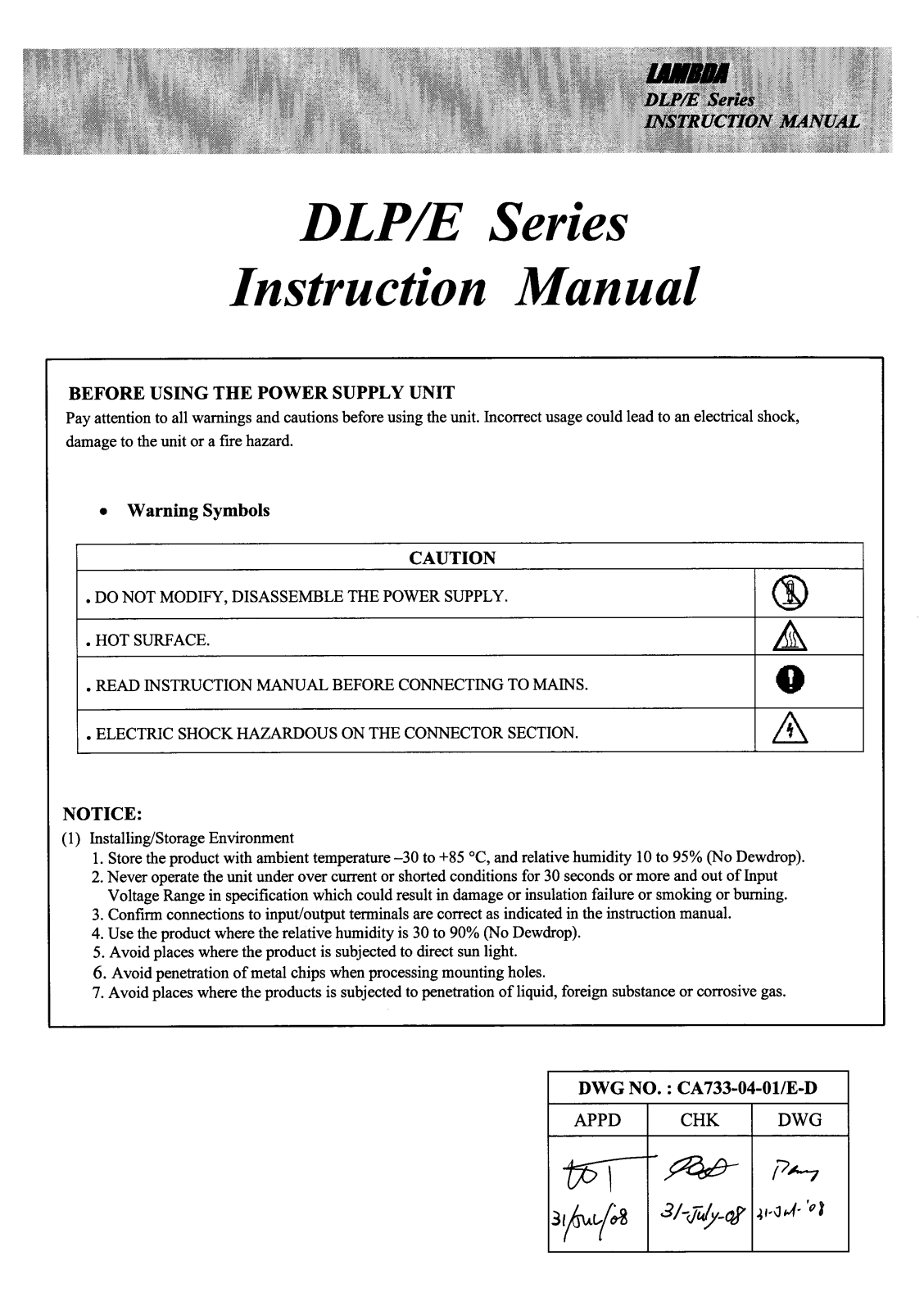 Lambda DLP/E Series Instruction Manual