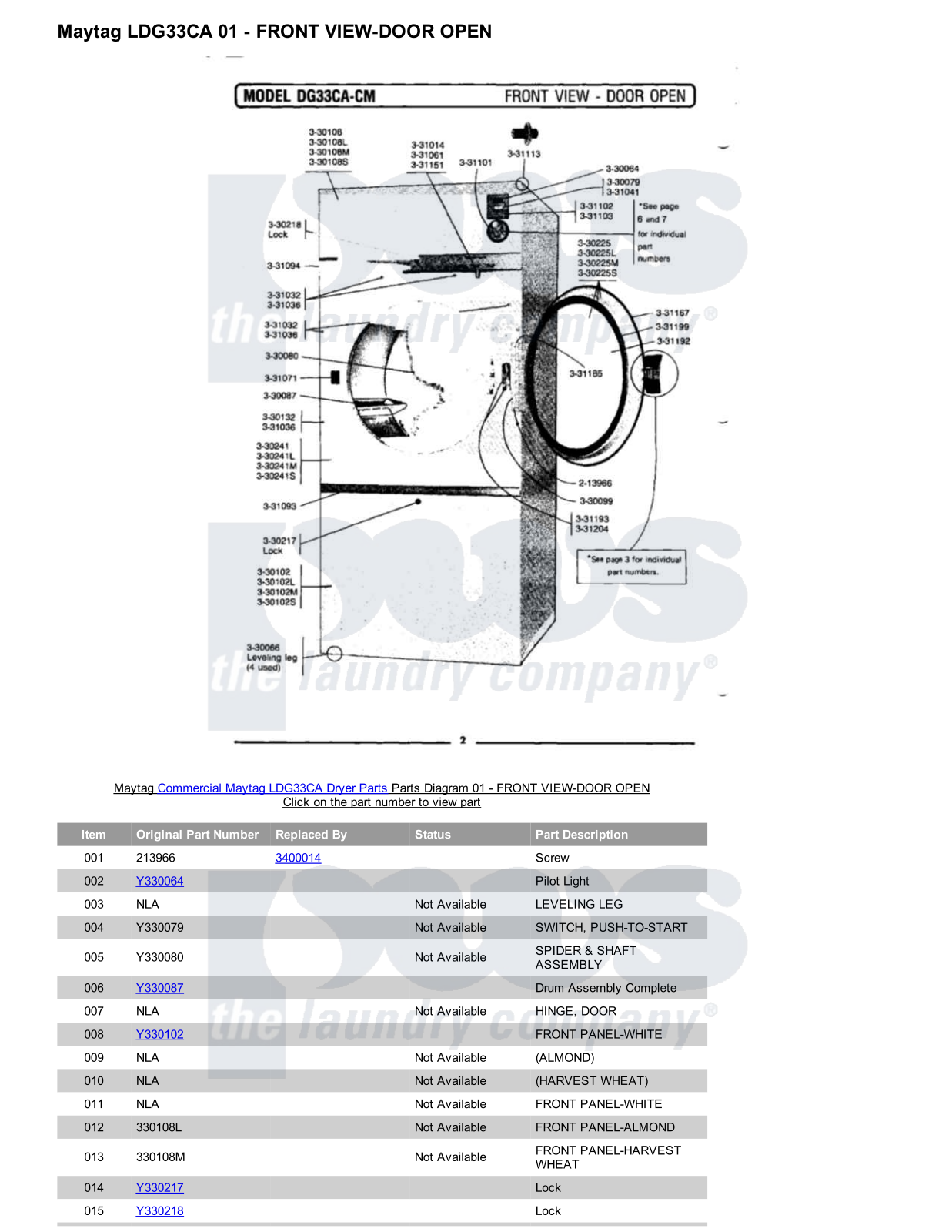 Maytag LDG33CA Parts Diagram