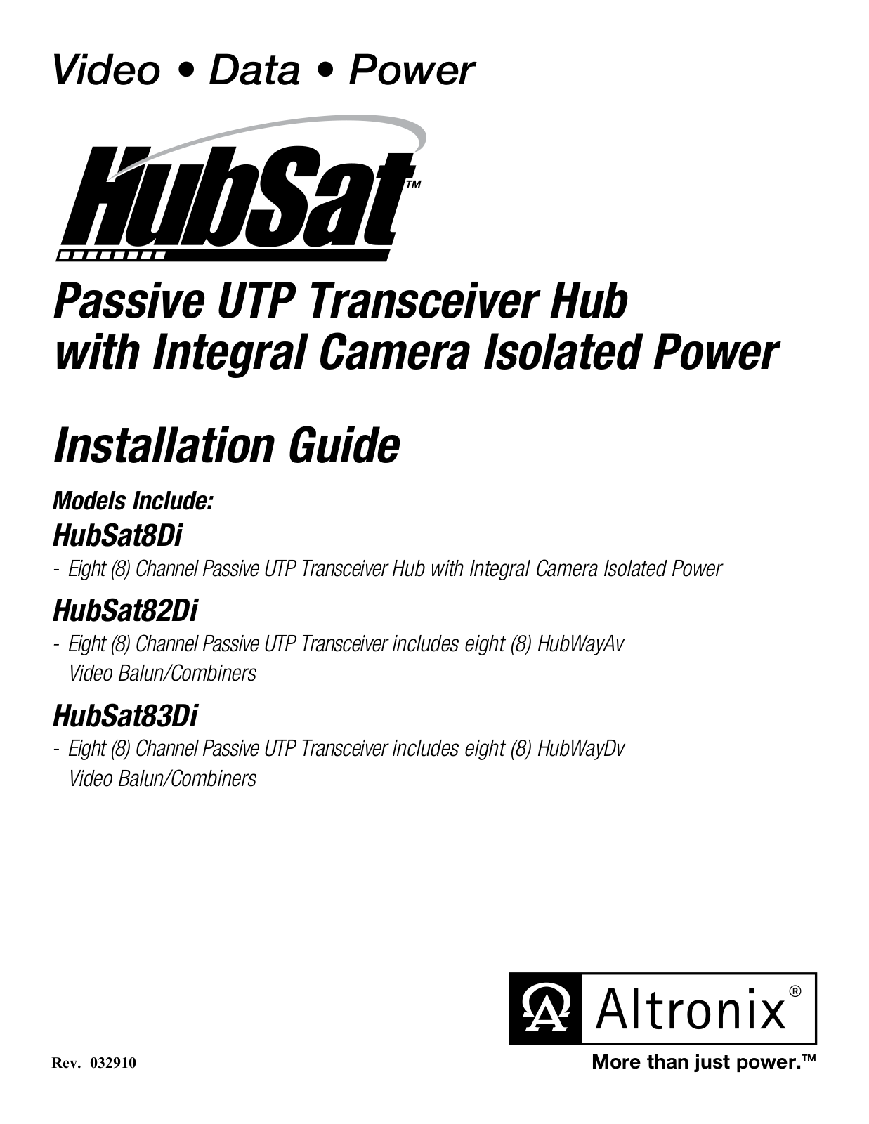 Altronix HubSat8Di, HubSat83Di, HubSat82Di Installation Guide