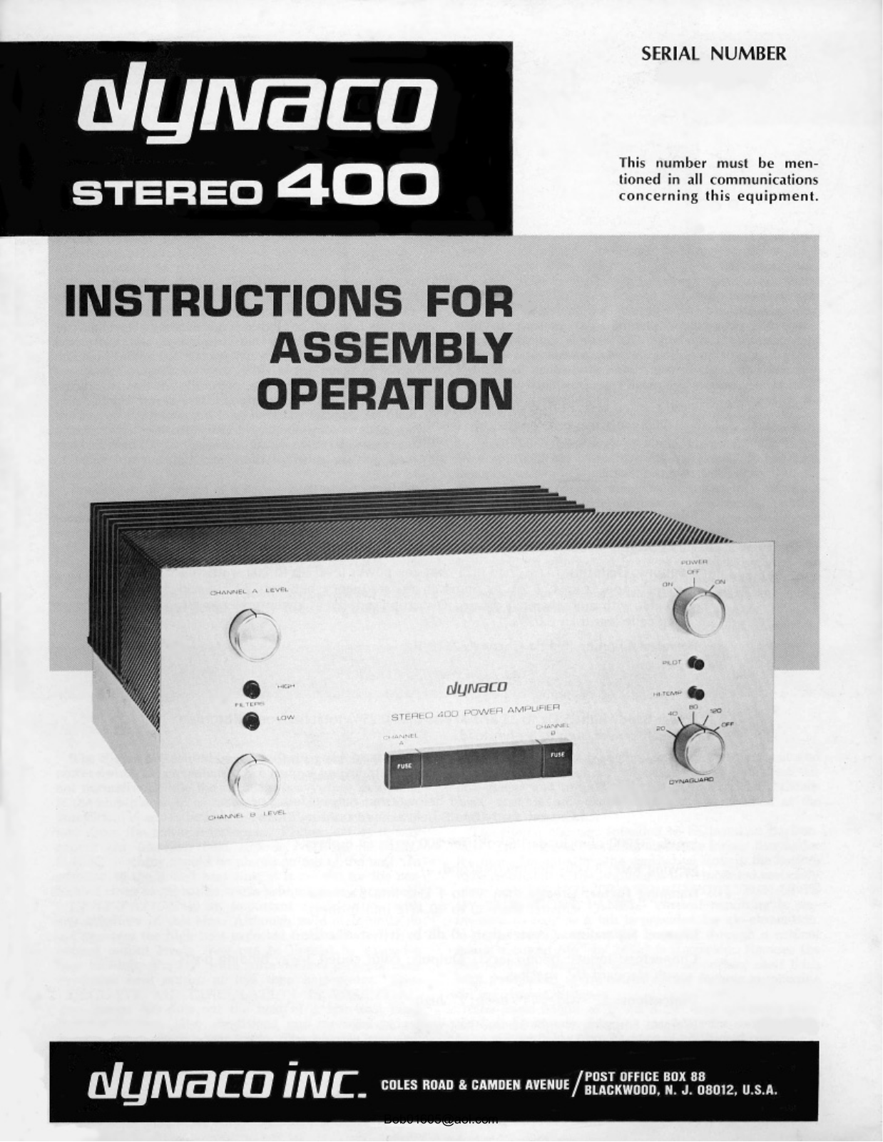 Dynaco ST-400, ST-400-1 Owners manual