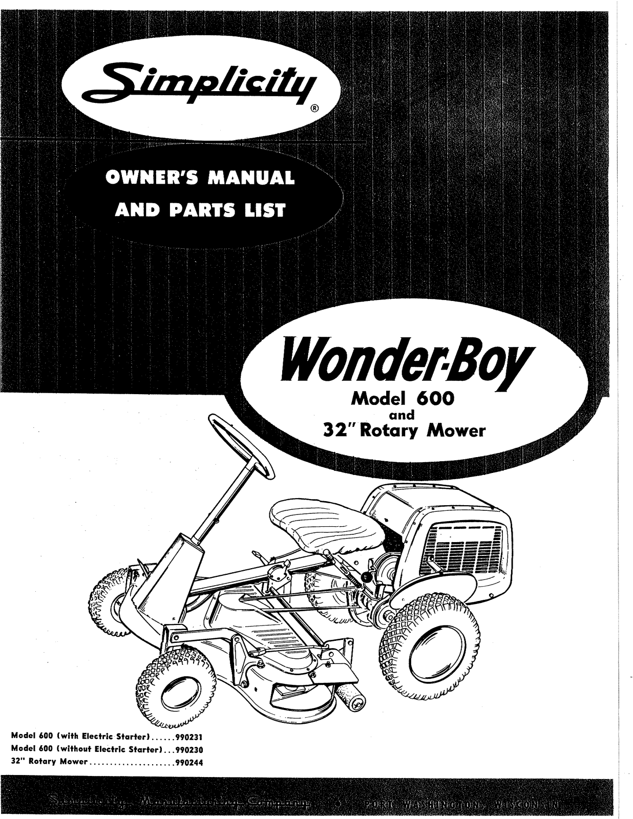 Simplicity Wonder-Boy 600 Parts Manual