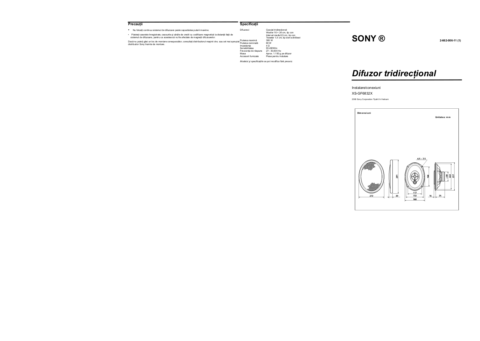 Sony XS-GF6932X INSTRUCTION/OPERATION MANUAL