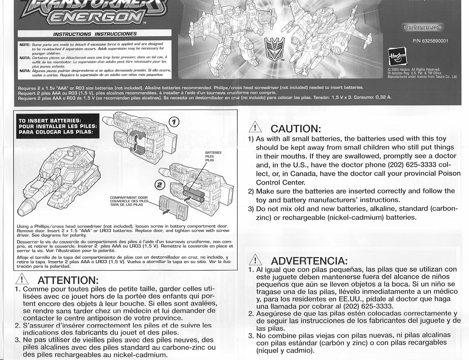 HASBRO Transformers Energon Megatron User Manual